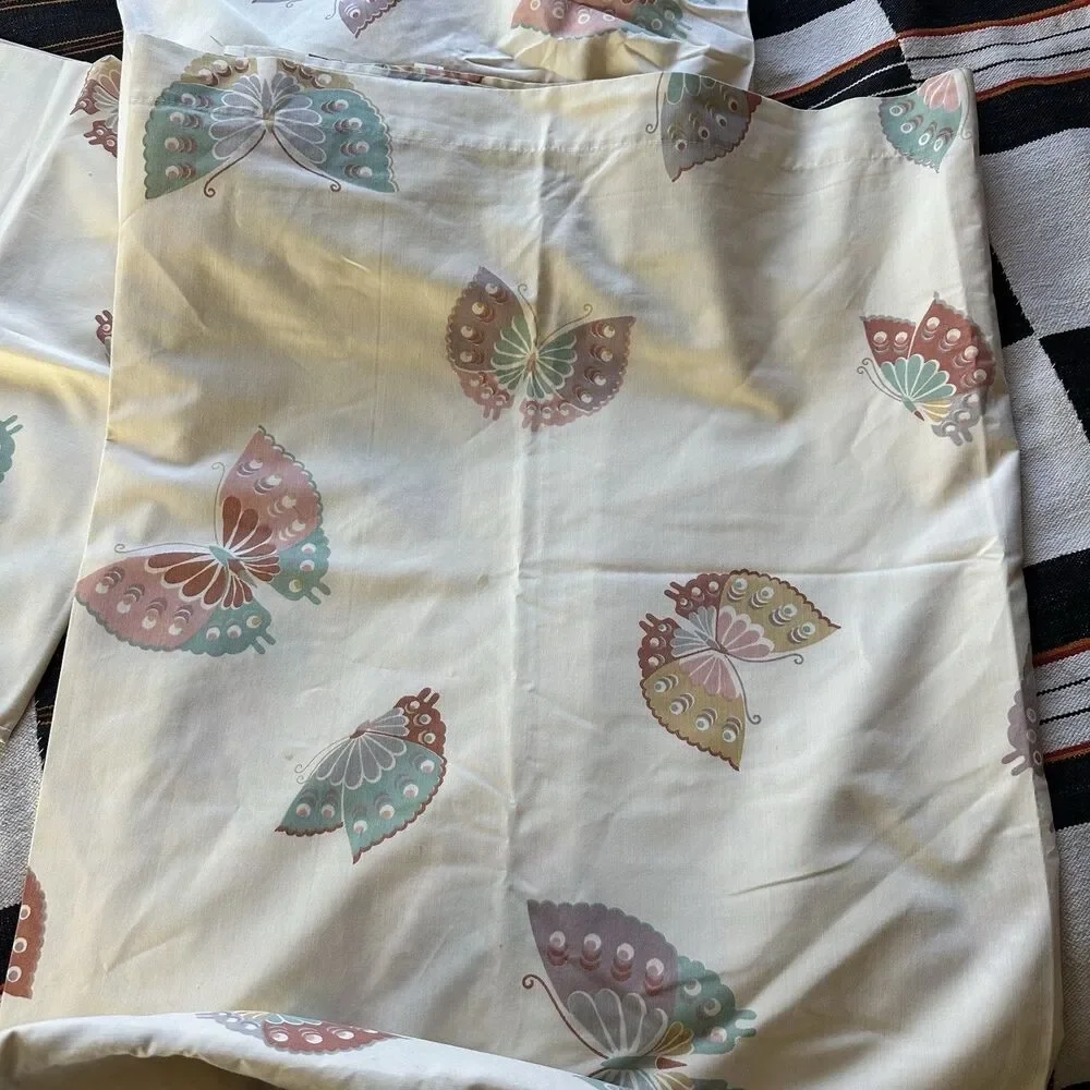 Vintage Westpoint-Pepperell Butterfly Queen Sheet Set. One Pillowcase. Boho. USA
